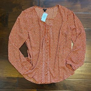 Torrid Long Sleeve Button Front Polka Dot Blouse